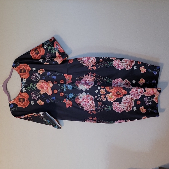 Asos Plus Size Curvy Floral Fitted Dress V Back And Hidden Zipper Plus Size 16 - Picture 3 of 12